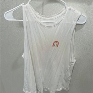 Spiritual Gangster White Sleeveless Top with Rainbow Detail